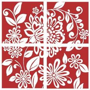 Full Red Floral Wall Decals Appliques 