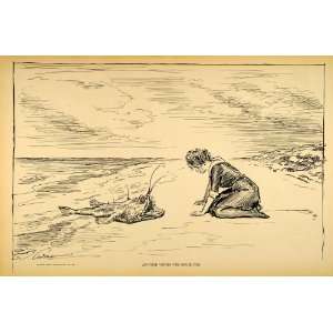  1906 Charles Dana Gibson Girl Fish Beach Seashore Print 