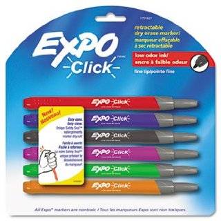 EXPO 1751667   Click Dry Erase Markers, Fine Tip, Assorted, 6 per Pack 