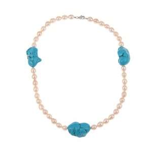   Ocean Turquoise Howlite and Orange FW Pearl Necklace (7 9 mm) Jewelry