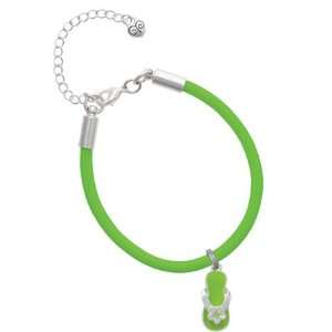 Flip Flop   Lime Green with flower Charm on a Hot Green Malibu Charm 