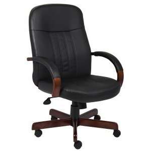 : Boss   High back Executive Leather Office Chair With Mahogany Wood 