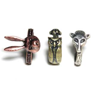 Urban outfitters Woodland Bunny Fox Owl 3 ring set Antique Gold Silver 