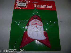 CHRISTMAS Tree Ornament SANTA Metal STAR GREEN  
