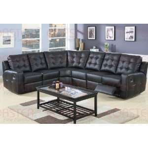 Motion Sectional Sofa with Tufted Back in Black Bonded Leather:  