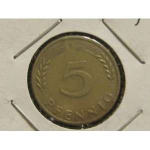  1950 F West German Golden 5 Pfennig Coin 