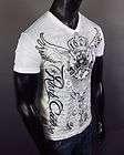 NWT Mens RUSH COUTURE T Shirt CROWN & CHAIN in White with Stones 