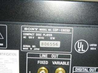 Vintage Sony Model CDP C8ESD ES 5 CD Compact Disc Deck  
