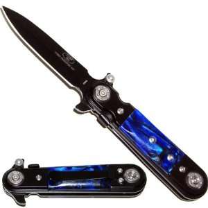  7 Tiger USA Super Action folding knife  Blue Pearl 