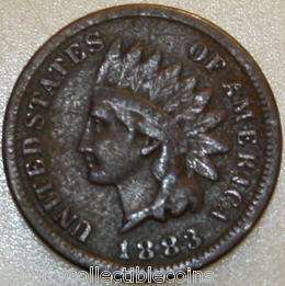 1883 Indian Head Cent with Fine details. You will receive the coin 