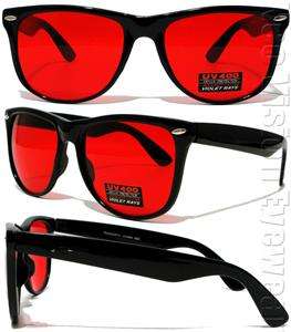 Large Wayfarer Sunglasses Black Red Lenses Retro Rare Red P40  