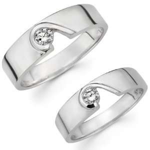    14K White Gold Unique Modern Design Wedding Rings Set Jewelry