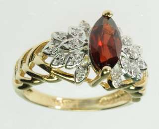   SOLID YELLOW GOLD DIAMOND GARNET COCKTAIL ESTATE RING J195145  