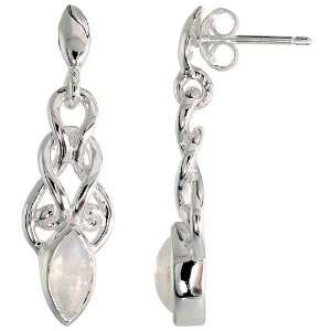   Earrings, w/ Marquise Cut Natural Moonstones, 1 3/16 (30mm) tall