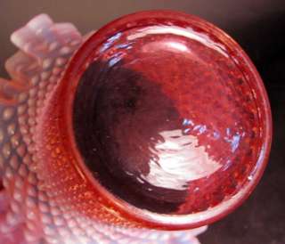 Large & Old Fenton Cranberry Opalescent Hobnail Ruffled Vase 7  