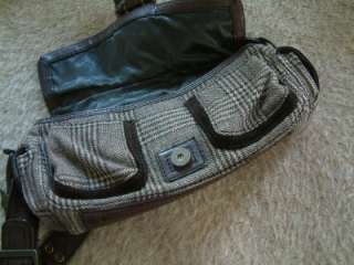 handbag purse Banana Republic leather and fabric plaid brown 5 x 10 x 