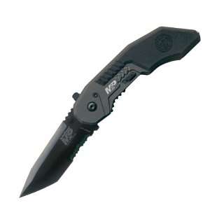 Military Police Magic Assisted Tanto Black Blade Serrated:  