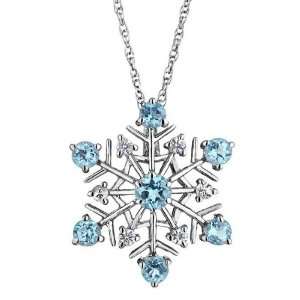    Swiss Blue Topaz and White Sapphire Snowflake Pendant Jewelry