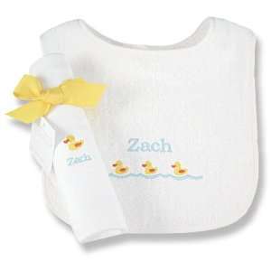  personalized just ducky bib & burp cloth set: Baby