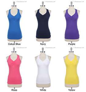 Solid Knotted Racer Back Sleeveless Tank Top Shirred Front VARIOUS 