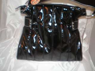 BLACK FAUX PATENT LEATHER TOTE HANDBAG/PURSE QUILTED  