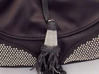 NWT Francesco Biasia Cori Black Satin Leather Handbag  