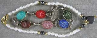   of 2 Vintage Bracelets~Scarab Beatles & Real Odd Shaped Pearls  