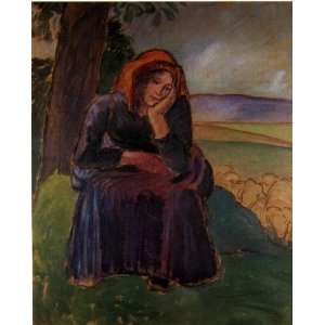  Oil Painting: Seated Shepherdess: Camille Pissarro Hand 