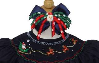 Smocked navy Santa Christmas bishop dress 4T 4 16438  