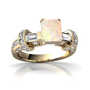  Yellow Gold Emerald cut Genuine Opal Engagement Ring Size 6 Jewelry