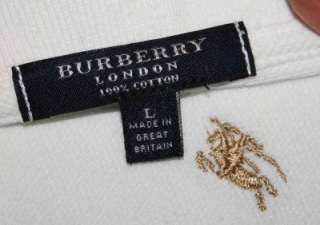 Mens White BURBERRY LONDON Polo Shirt Large L  