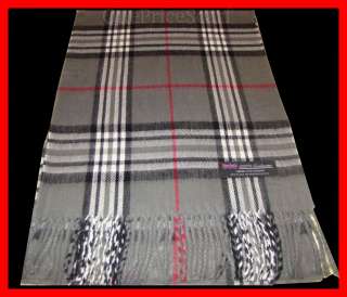 New 100% Cashmere Scarf Gray Red Black White Check Plaid Scarf 