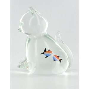 Cat Kitten Eating Fish Glass Art Statue Sculpture 