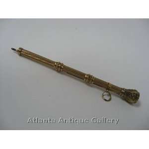 Antique Ladys Gold Pen and Pencil with Carnelian Top 