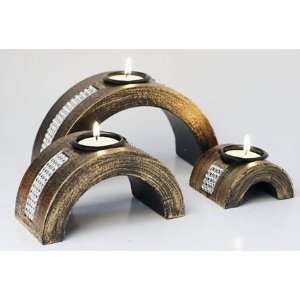   7041 3 Bejeweled Arch Candle Holders   Antique Bronze