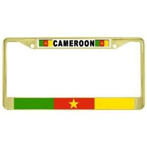  Cameroon Flag Gold Tone Metal License Plate Frame Holder 