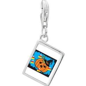   Pumpkin Candy Corn Photo Rectangle Frame Charm Pugster Jewelry