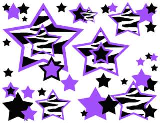   four sticker sheets of purple black zebra striped stars as shown above