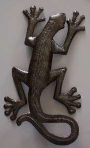 Haitian Metal Oil Drum Wall Art Leapin Lizard Gecko Set 105SM390 
