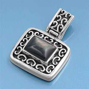   Silver Vintage Design Square Shape Abalone CZ Pendant Jewelry