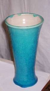 Pisgah Forest Pottery Vase Blue Turquoise Crackle Glaze USA Pottery 