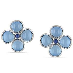  Sterling Silver, Chalcedony and Sapphire Earrings Jewelry