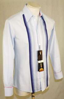 Versace   Blue & White Guayabera Shirt   Size US M EU48  