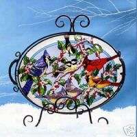 SNOW BIRDS WINTER CARDINAL BLUE JAY STAINED GLASS TRAY  