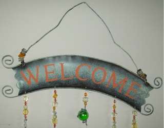 Decorative Metal Welcome Snowman Sign W/Beaded Trim  