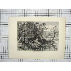    Antique Print Temple Lock Marlow River Trees
