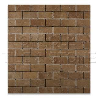 Noce Travertine 2 X 4 Tumbled Brick Mosaic Tile Mesh  