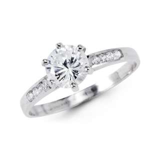 14K White Gold Round CZ Solitaire Engagement Ring  