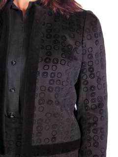 Vintage Classic Textured Black Suit Ophelie 1980s Paris Circles Motif 