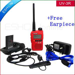   Walkie Talkie UHF+VHF 2W 99CH Two Way Radio UV 3R Red+Earpiece  